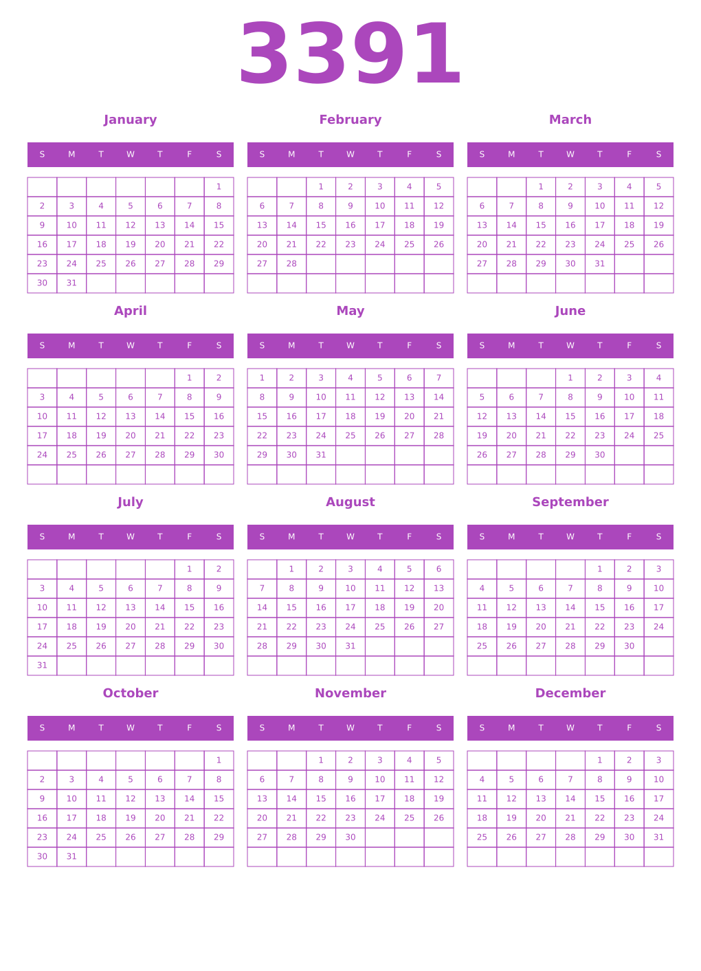 Printable 3391 Calendars