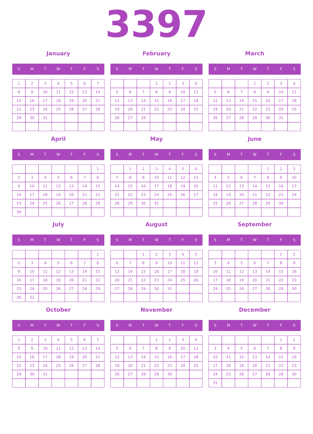 Printable 3397 Calendars