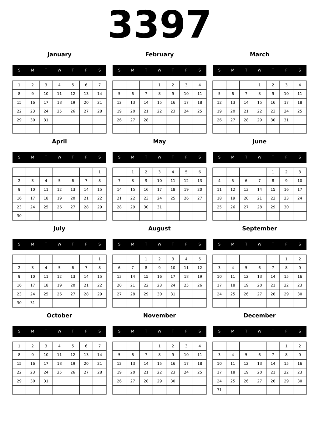 Printable 3397 Calendars