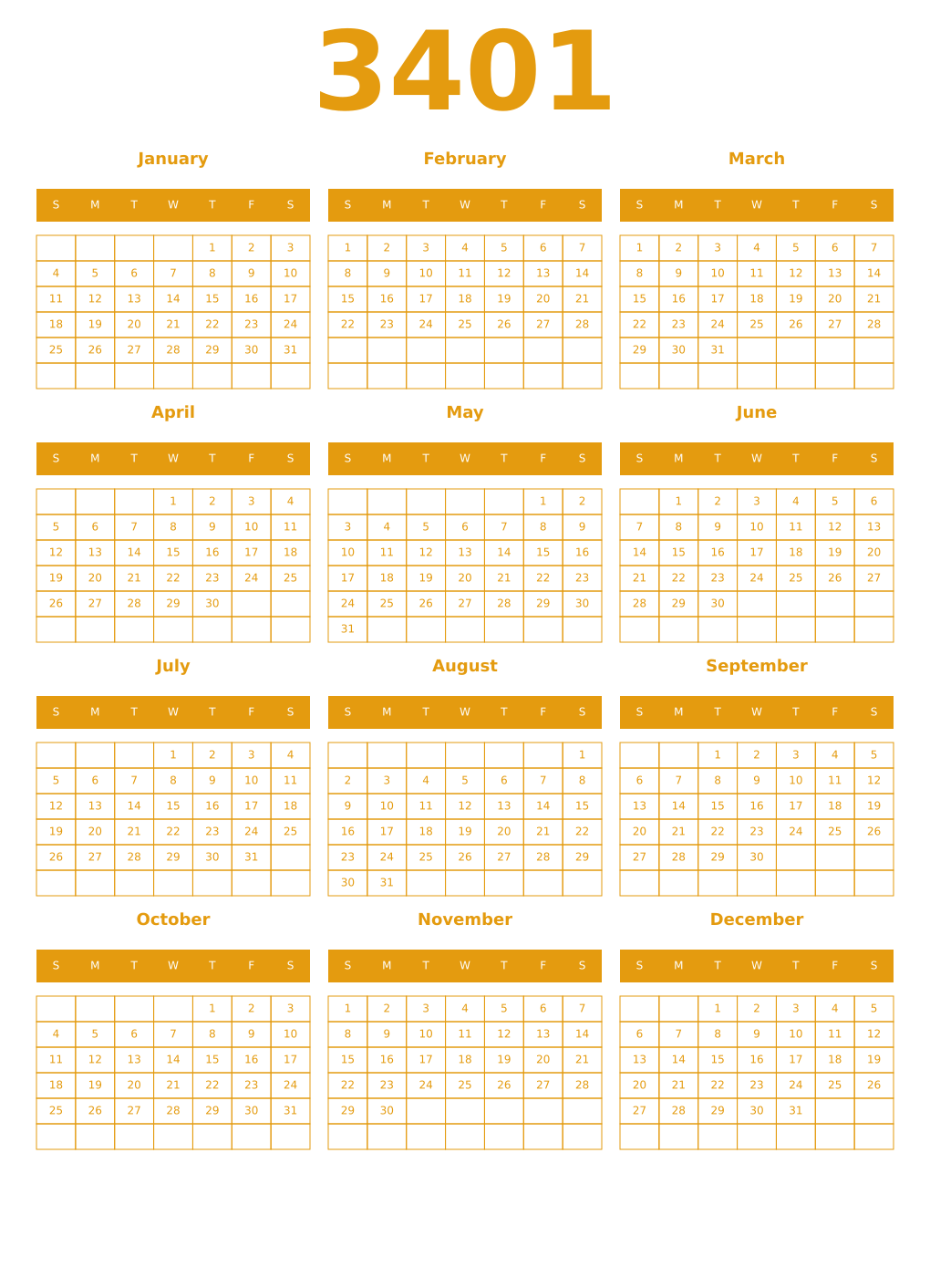 Printable 3401 Year Calendars gamboge