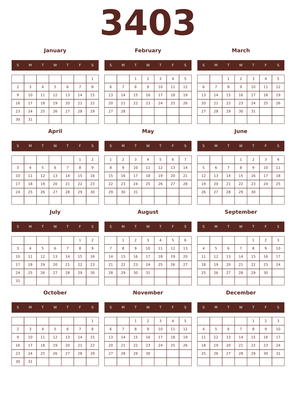 Printable 3403 Year Calendars mortuum