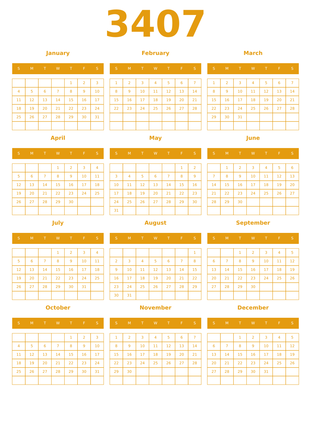Printable 3407 Year Calendars gamboge
