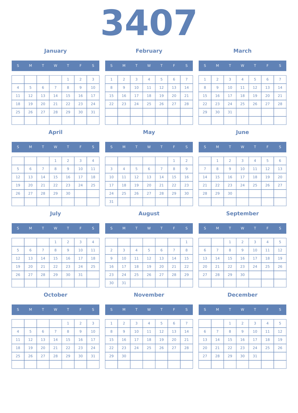 Printable 3407 Year Calendars glaucous