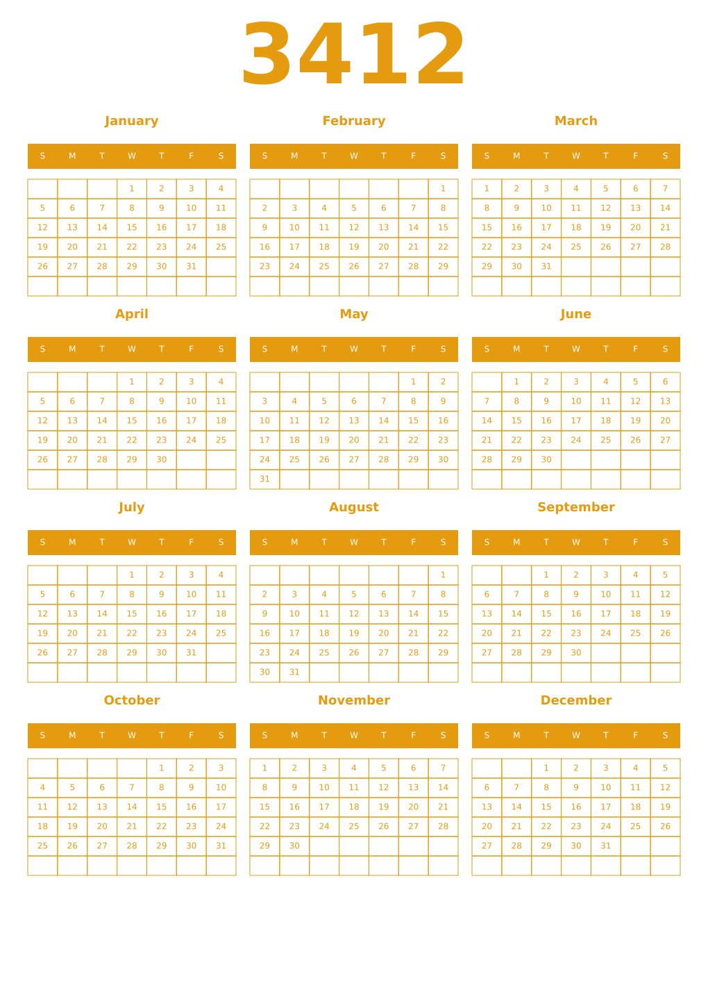 Printable 3412 Year Calendars gamboge