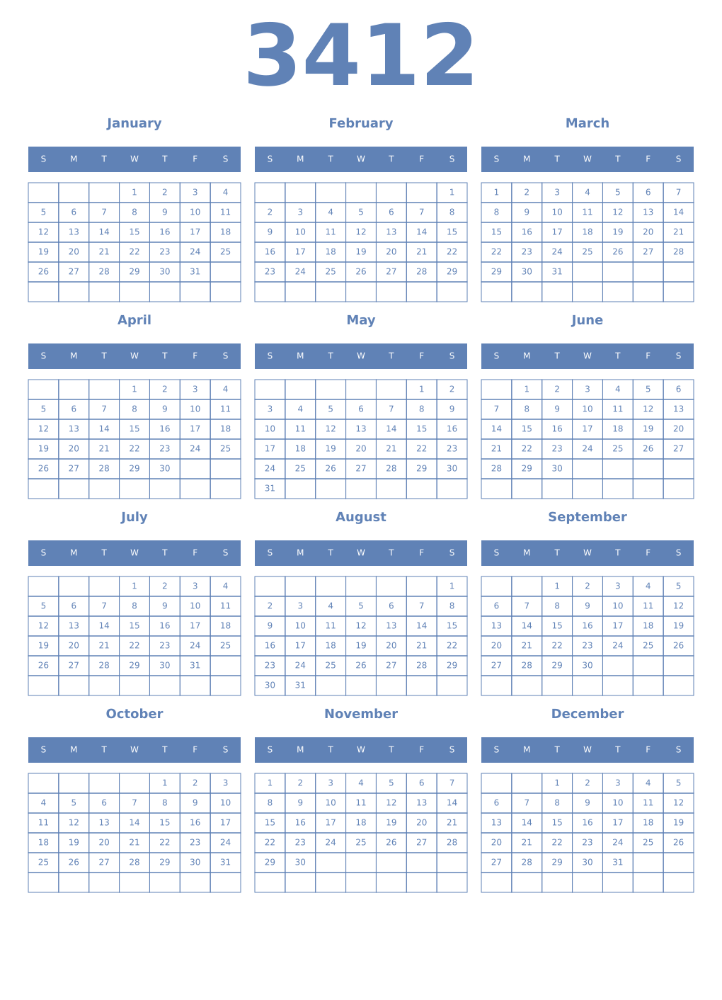 Printable 3412 Year Calendars glaucous