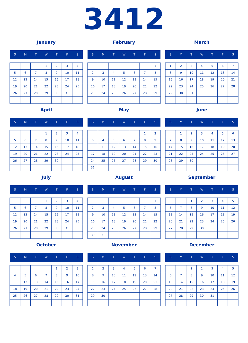 Printable 3412 Year Calendars smalt