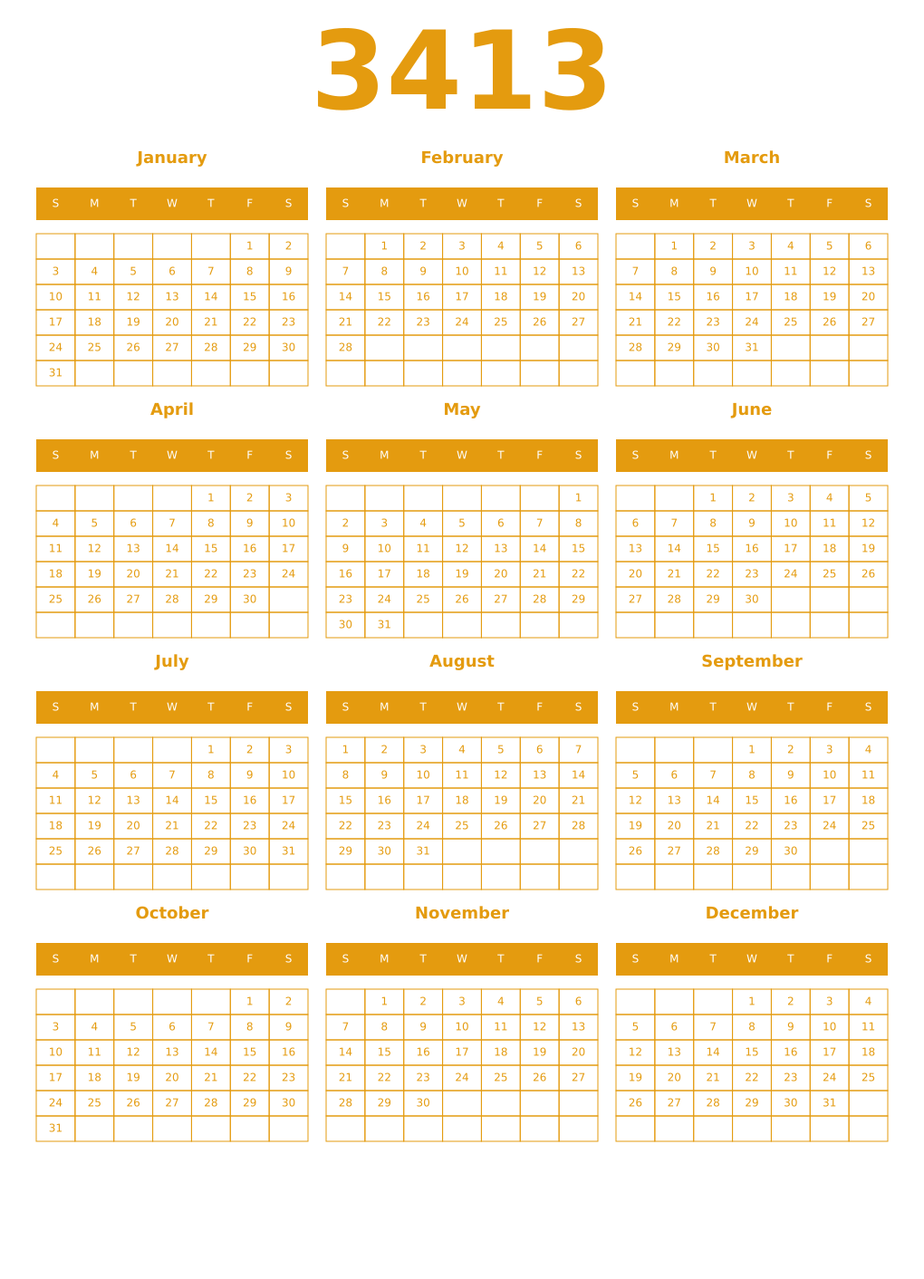 Printable 3413 Year Calendars gamboge