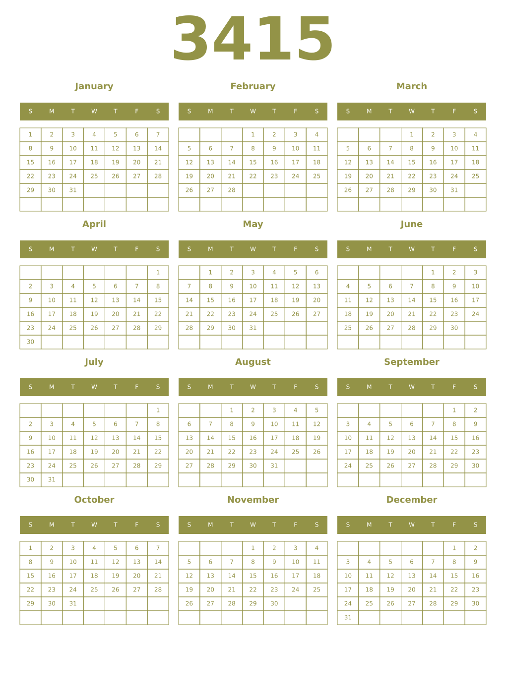 Printable 3415 Year Calendars eburnean