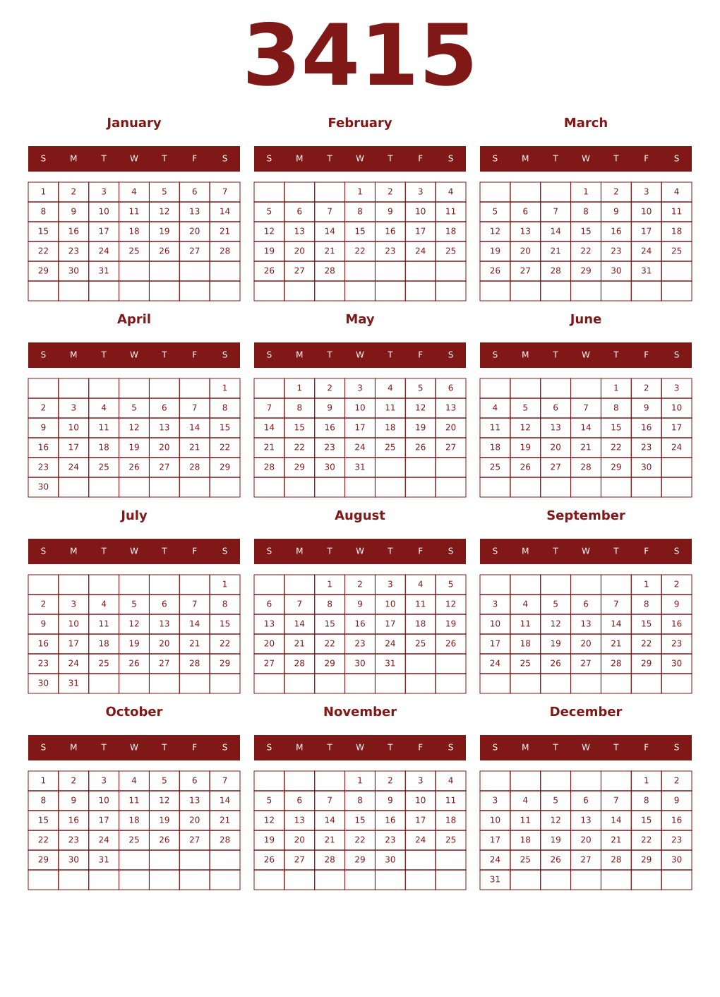Printable 3415 Year Calendars falu