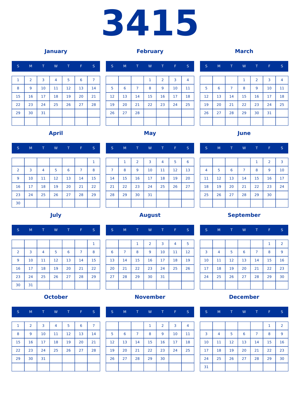 Printable 3415 Year Calendars smalt