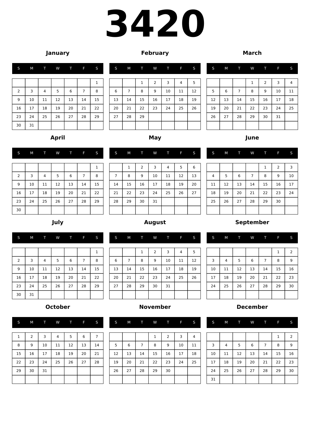 Printable 3420 Calendars
