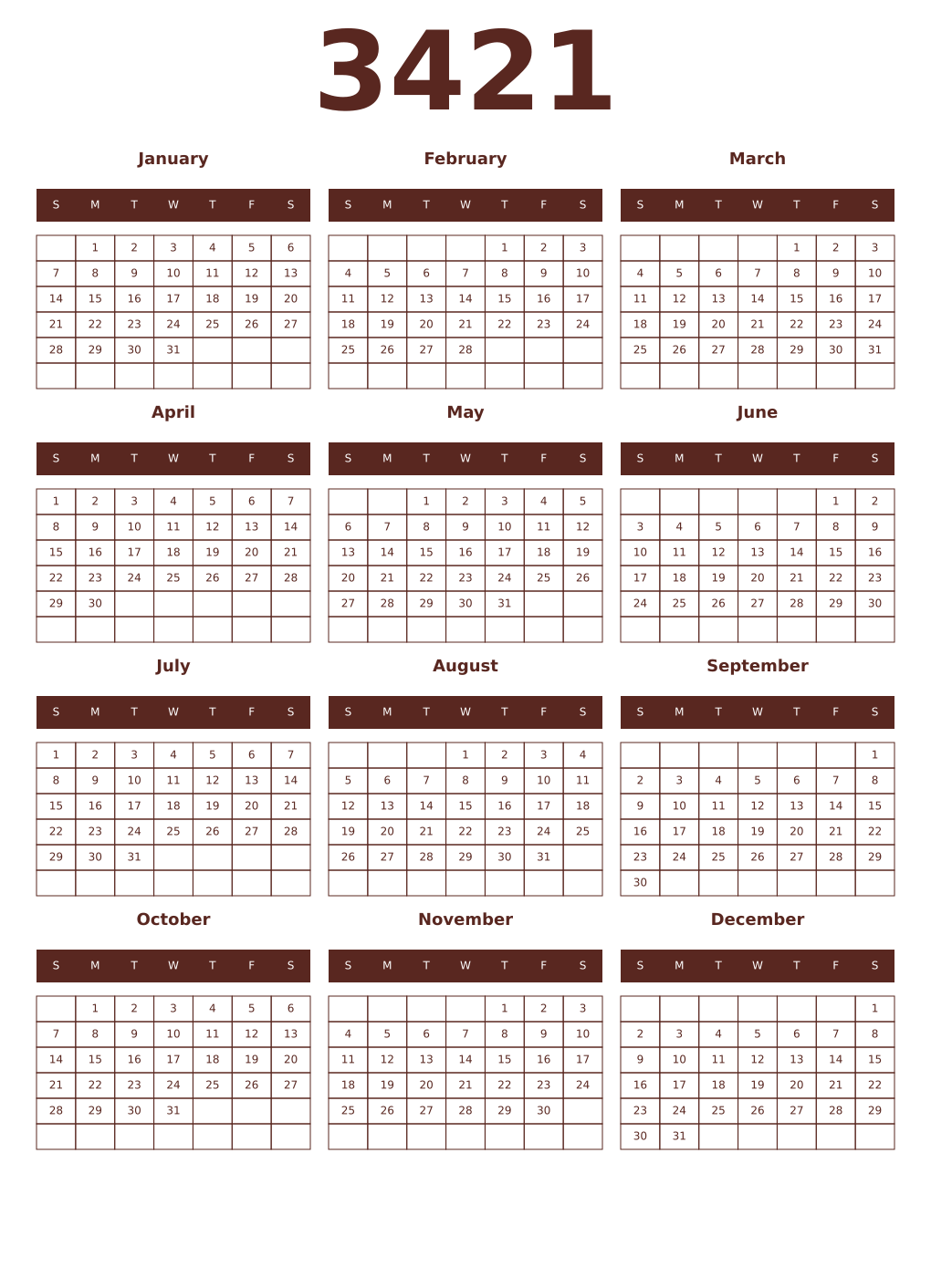 Printable 3421 Year Calendars mortuum