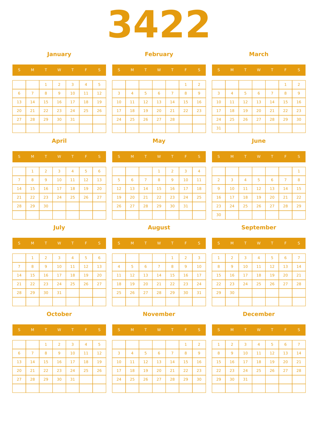 Printable 3422 Year Calendars gamboge