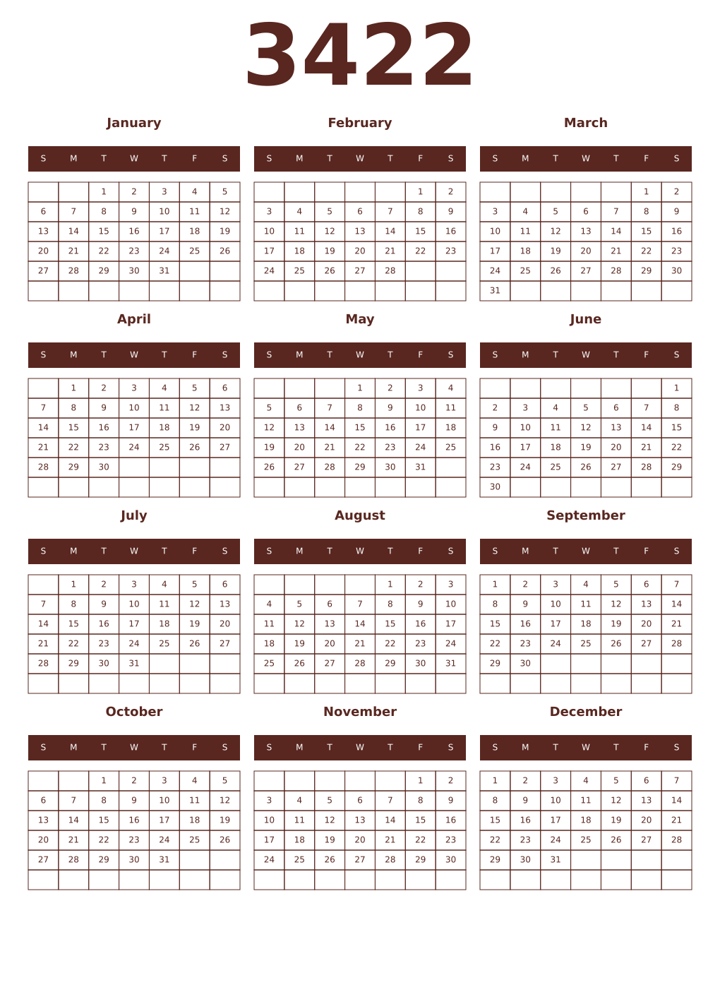 Printable 3422 Year Calendars mortuum