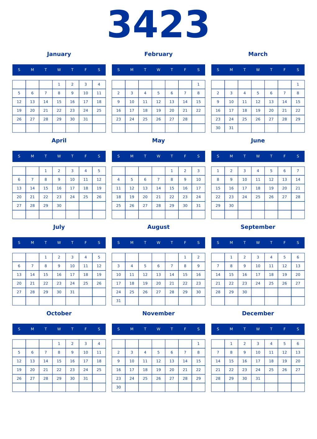 Printable 3423 Year Calendars smalt
