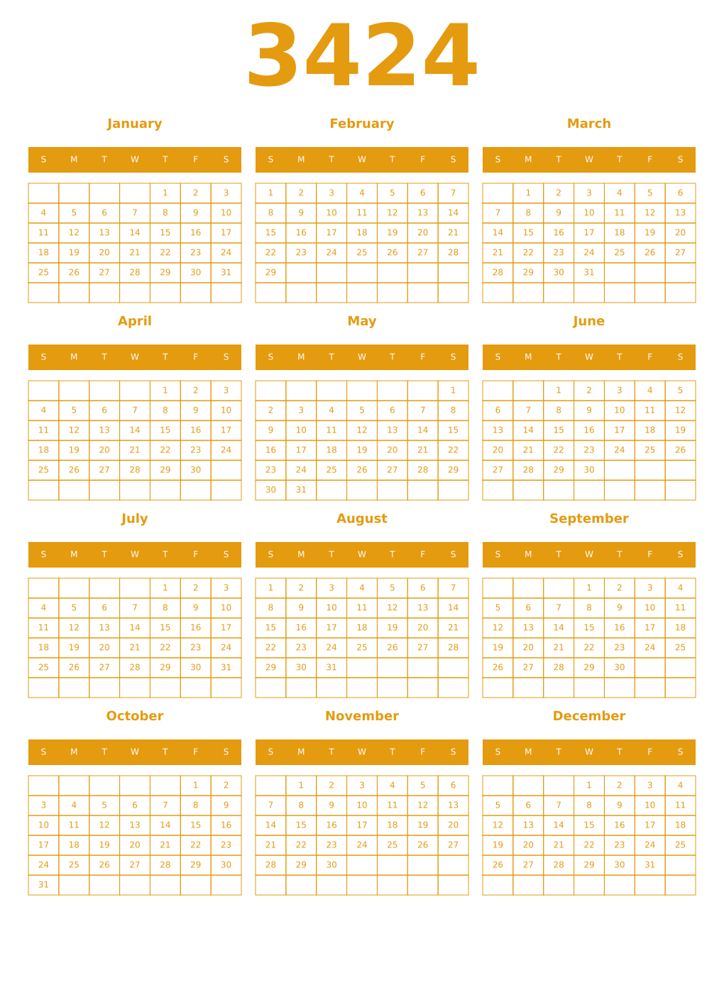 Printable 3424 Year Calendars gamboge