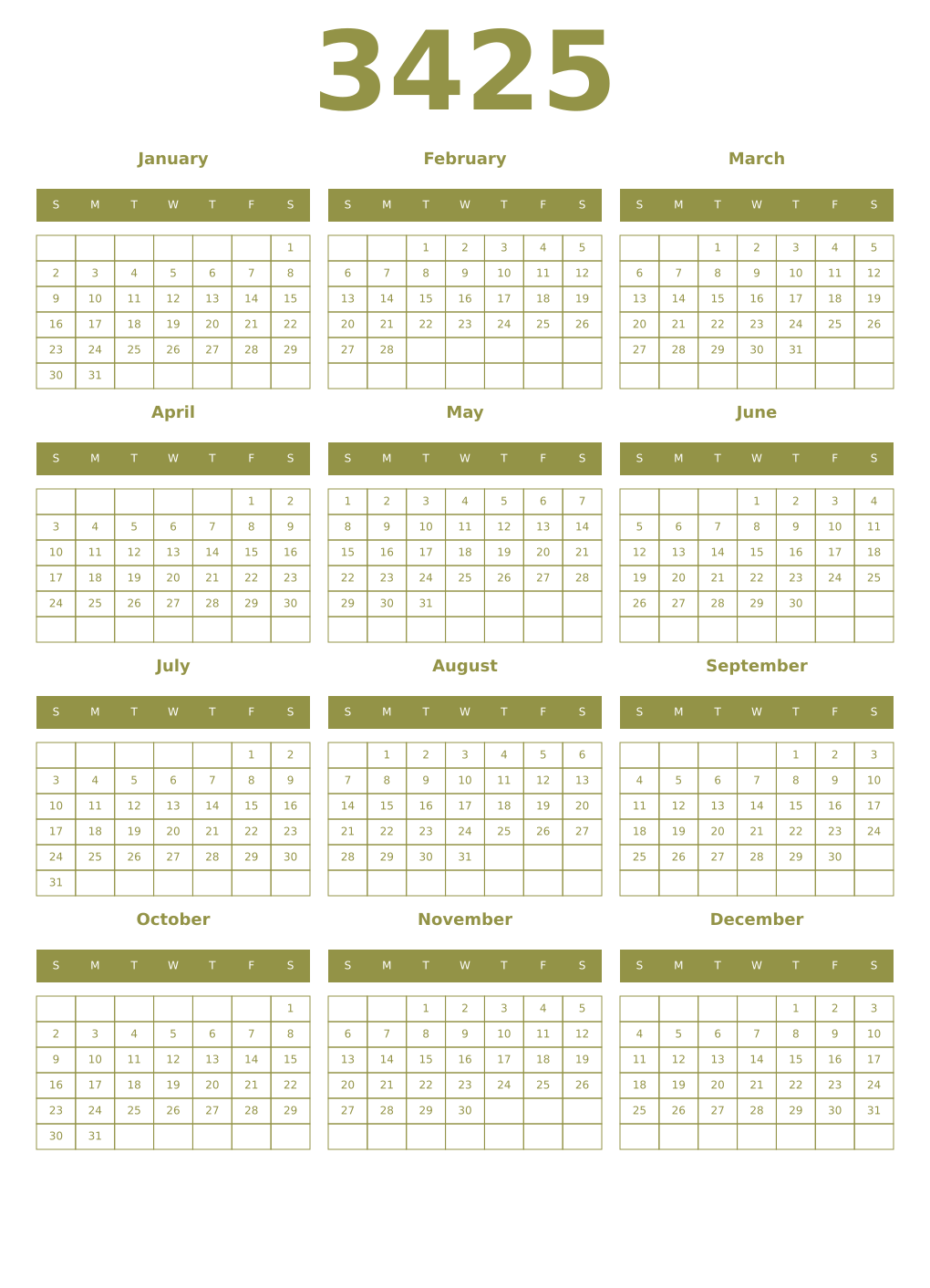 Printable 3425 Year Calendars eburnean