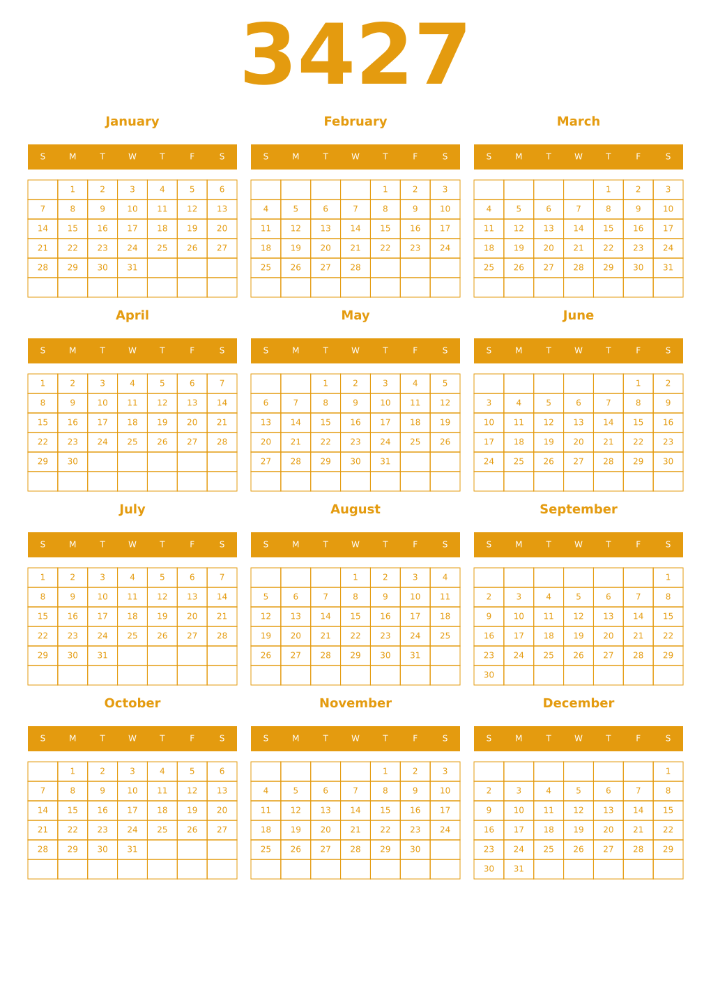 Printable 3427 Year Calendars gamboge