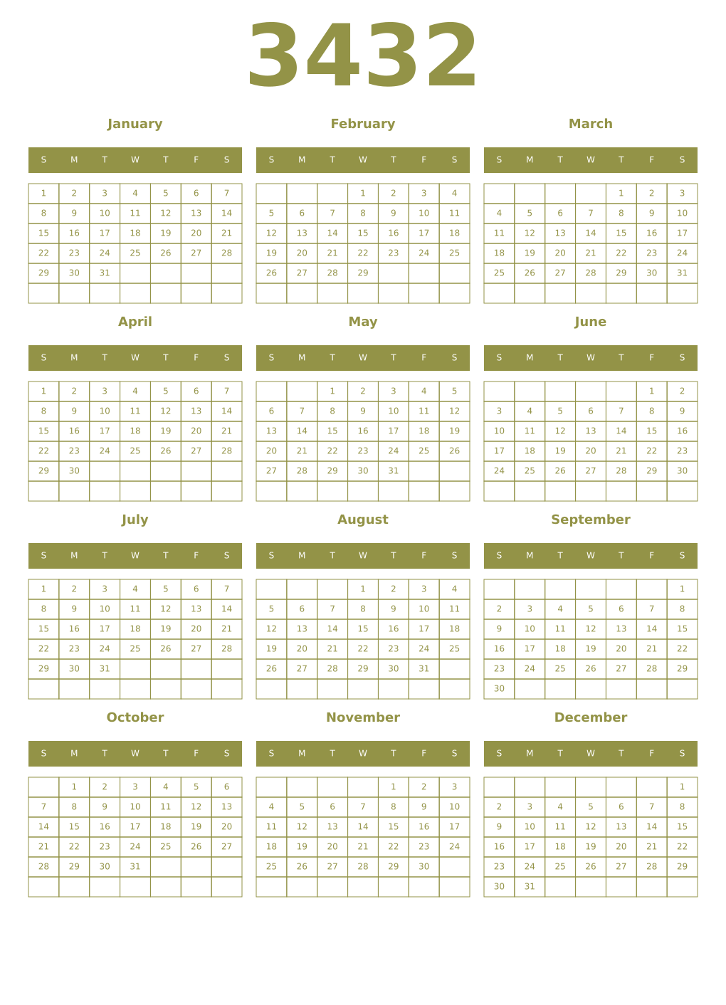 Printable 3432 Year Calendars eburnean