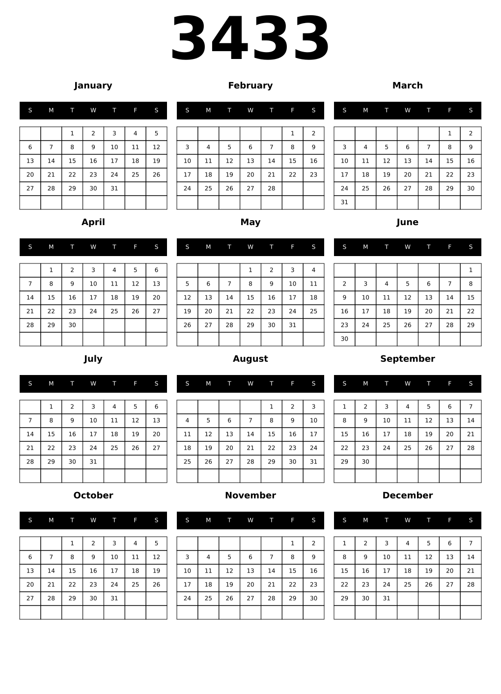 Printable 3433 Calendars