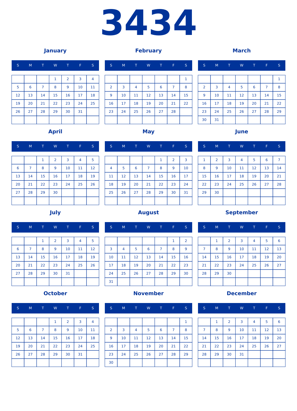 Printable 3434 Year Calendars smalt