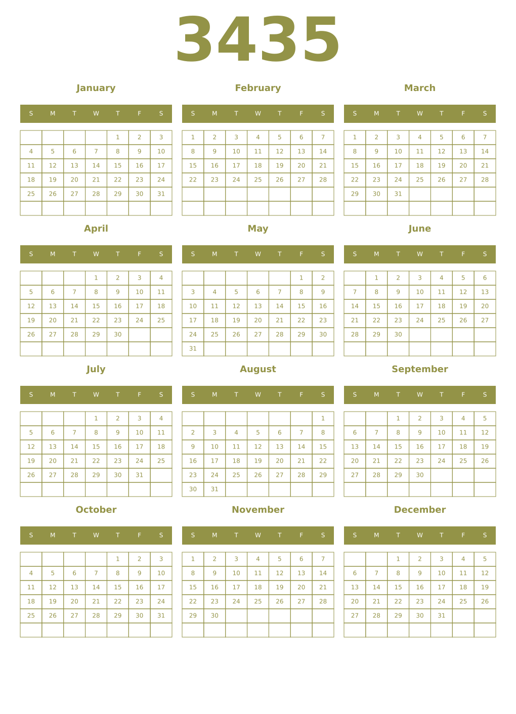Printable 3435 Year Calendars eburnean
