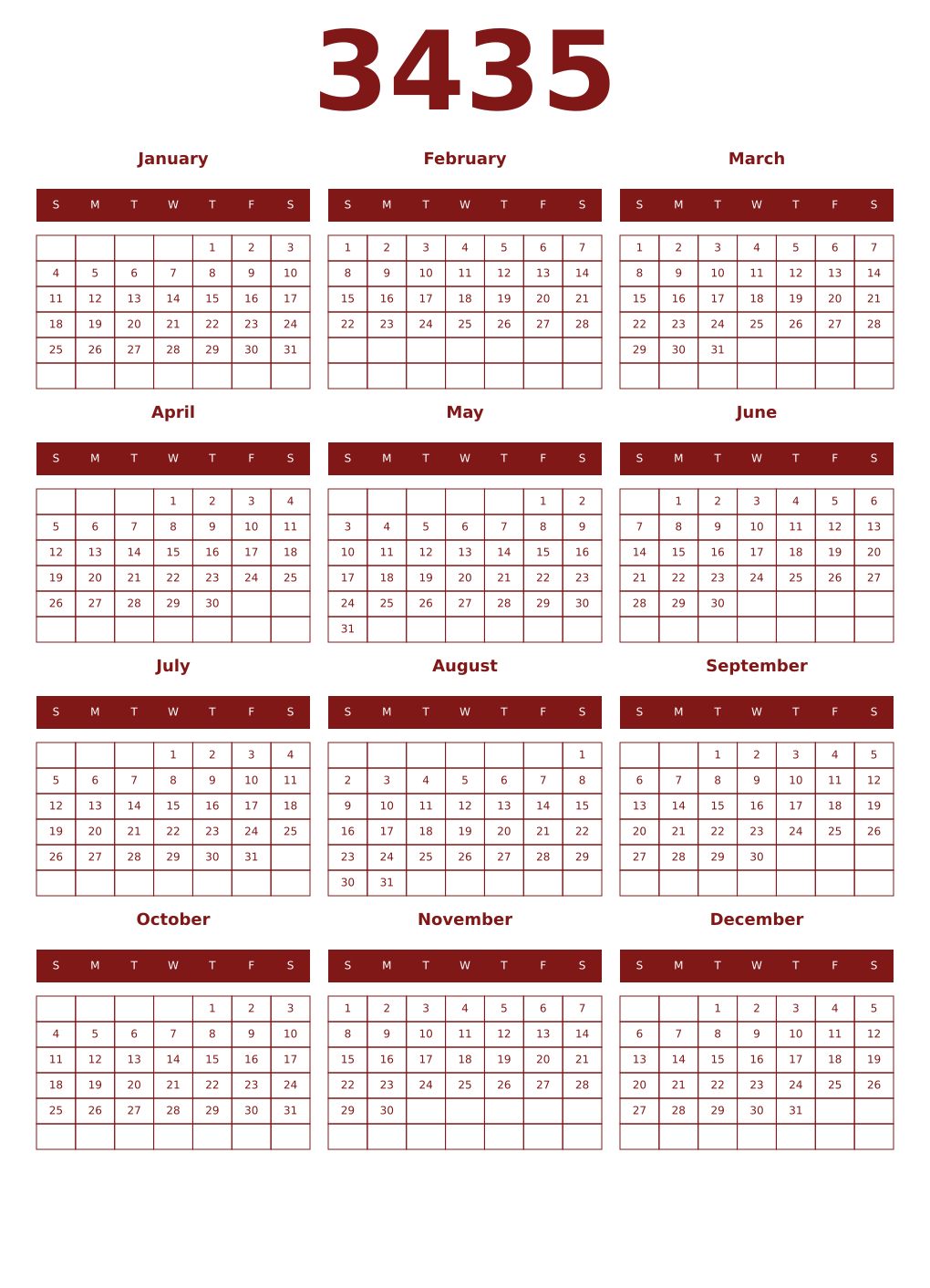 Printable 3435 Year Calendars falu
