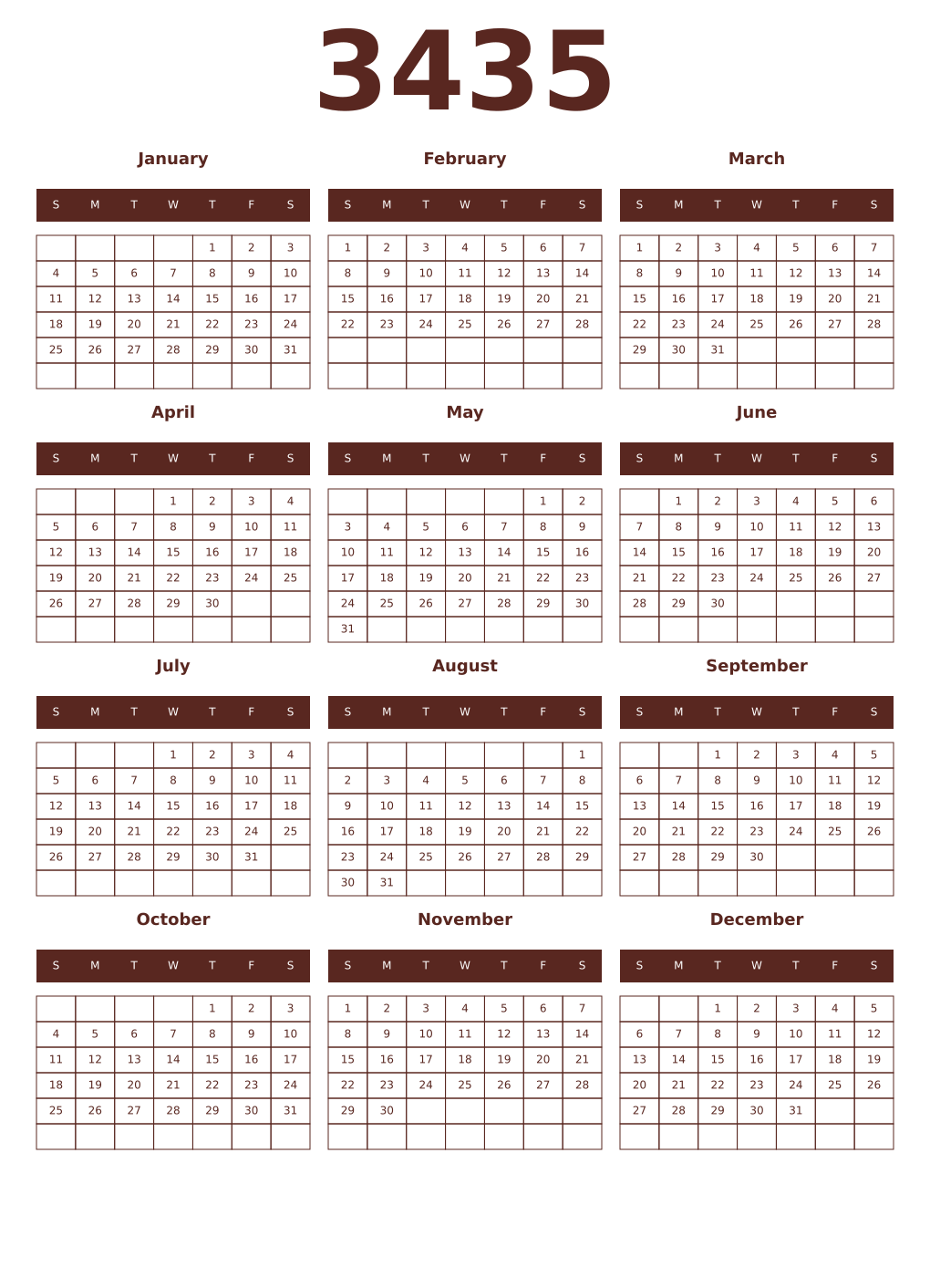 Printable 3435 Year Calendars mortuum