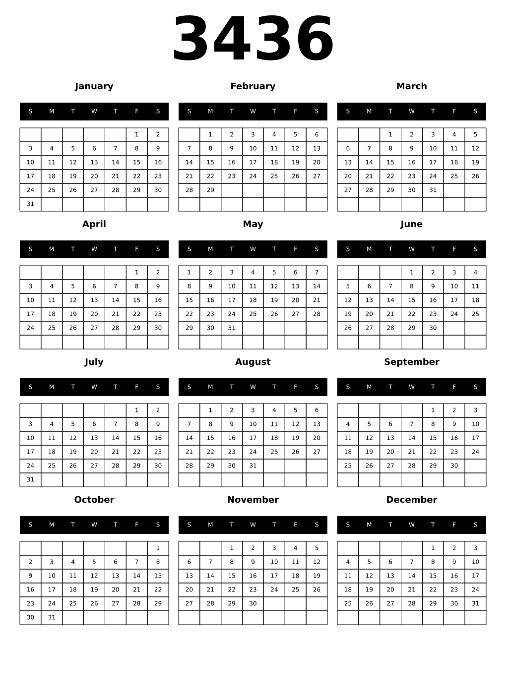 Printable 3436 Calendars