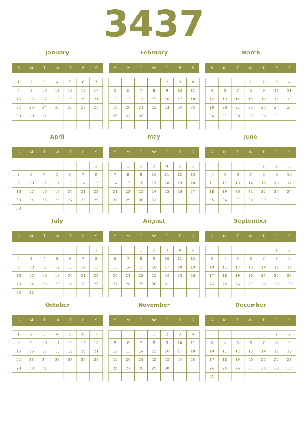 Printable 3437 Year Calendars eburnean