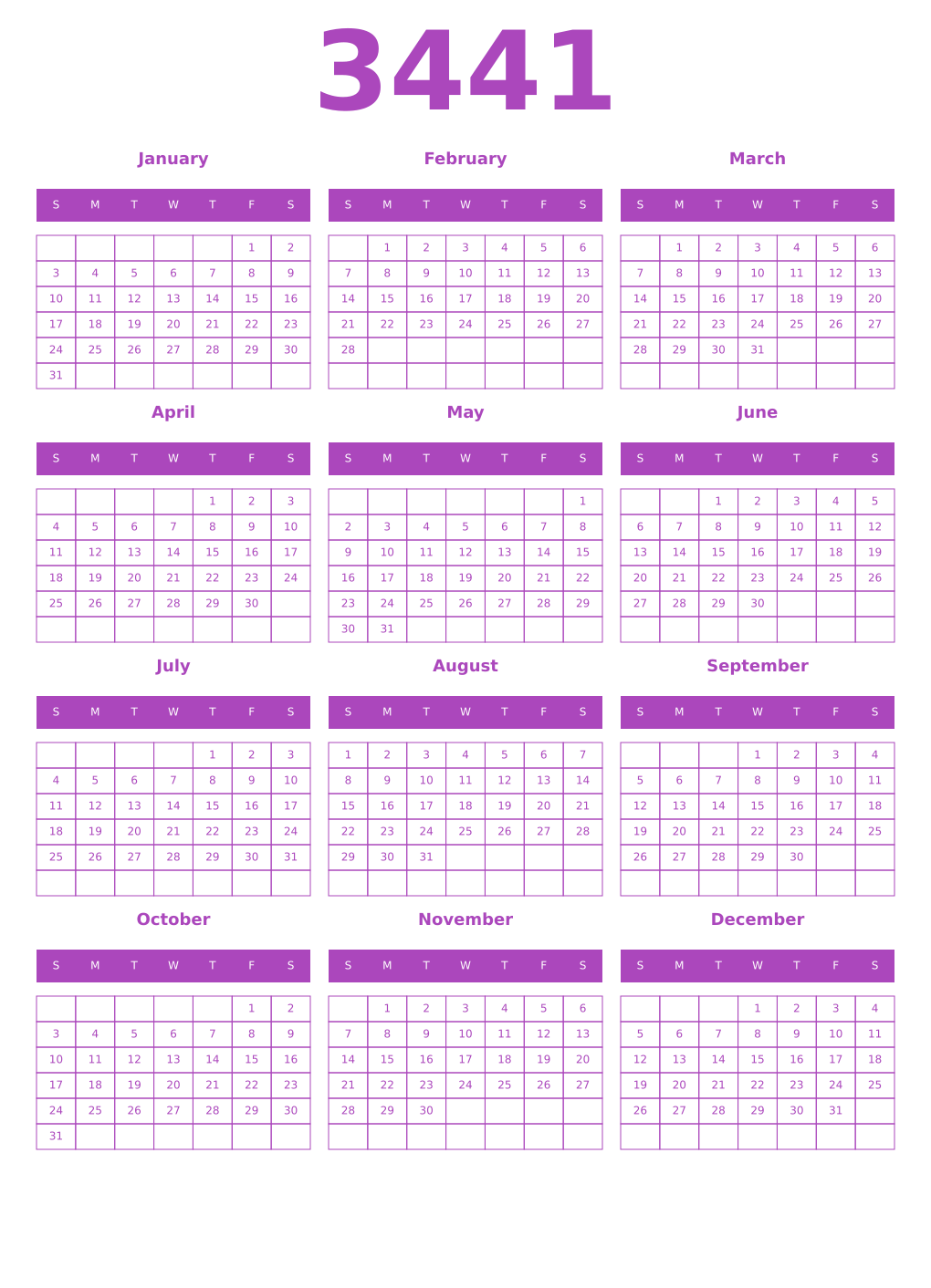 Printable 3441 Calendars