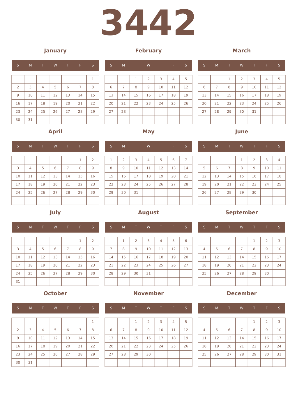 Printable 3442 Year Calendars coffe