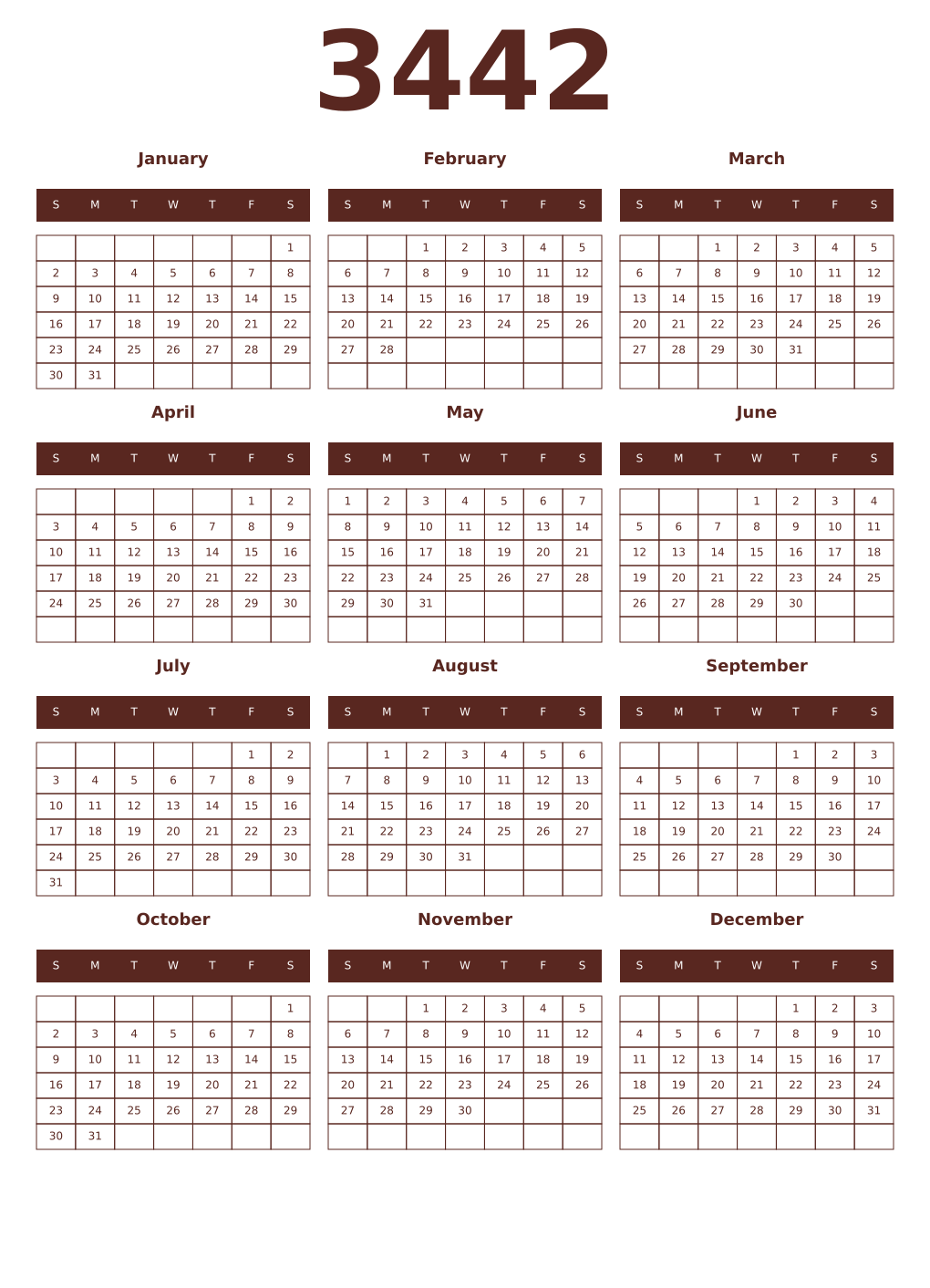 Printable 3442 Year Calendars mortuum
