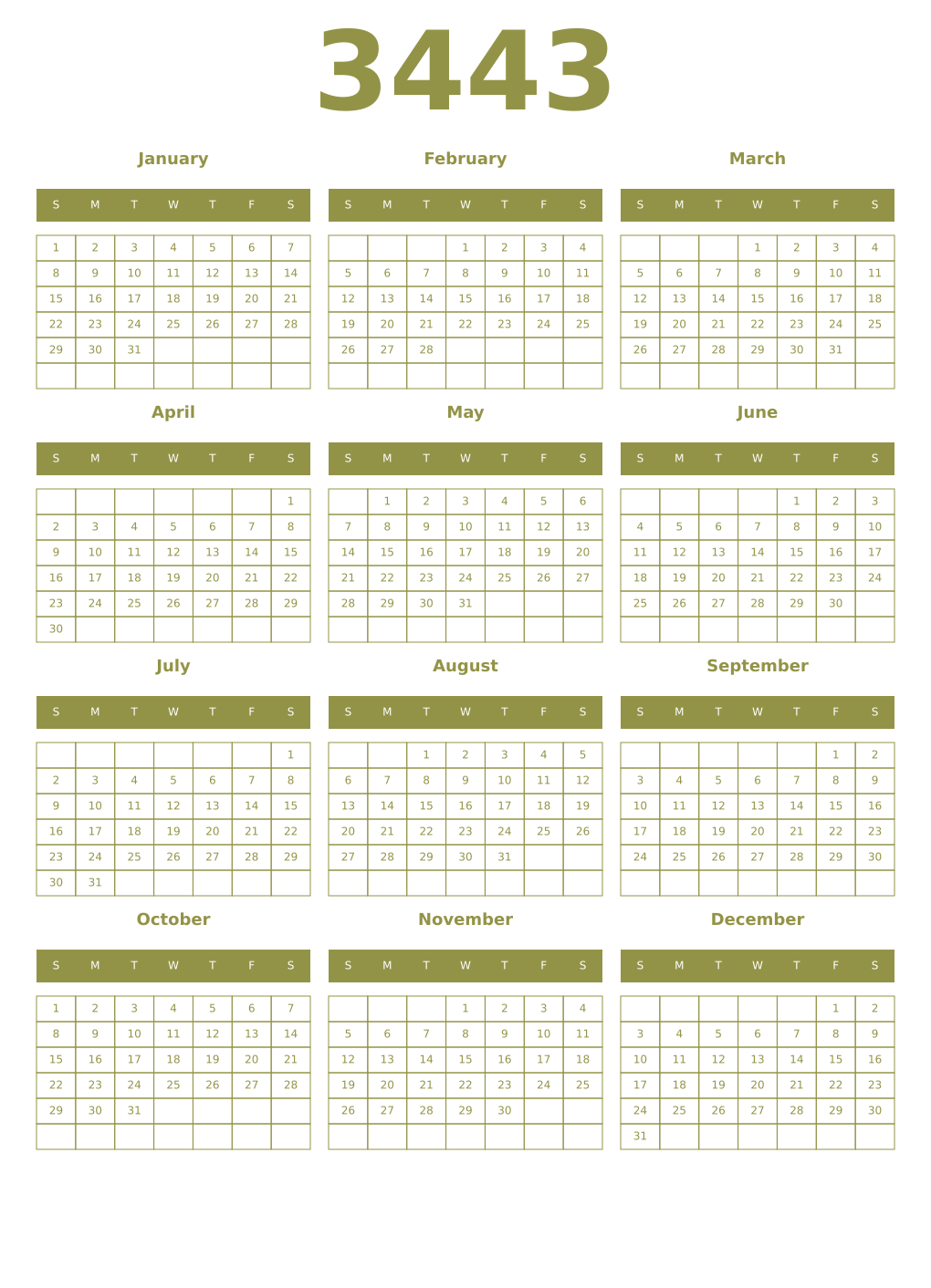 Printable 3443 Year Calendars eburnean