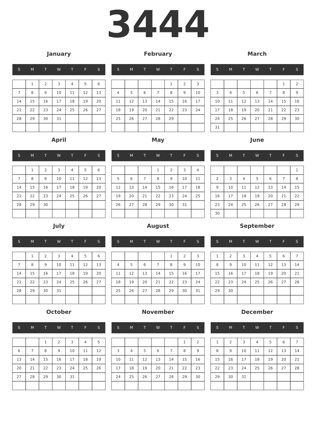Printable 3444 Year Calendars dark