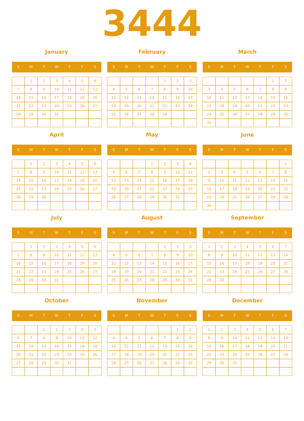 Printable 3444 Year Calendars gamboge