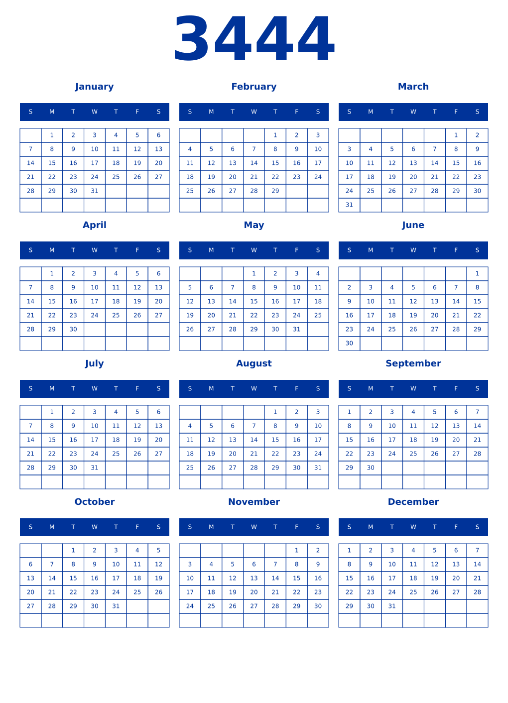 Printable 3444 Year Calendars smalt