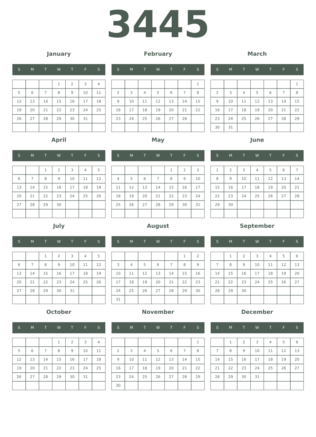 Printable 3445 Year Calendars feldgrau