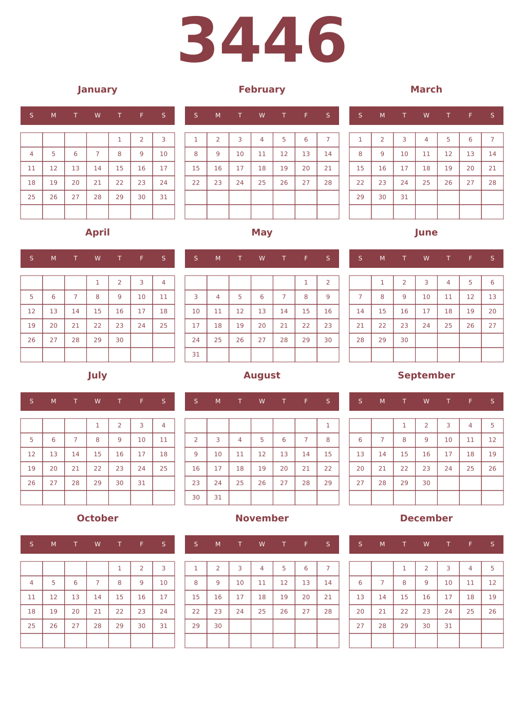 Printable 3446 Year Calendars cordovan