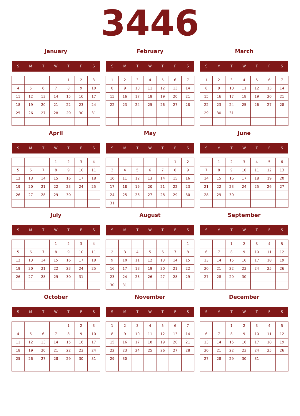 Printable 3446 Year Calendars falu