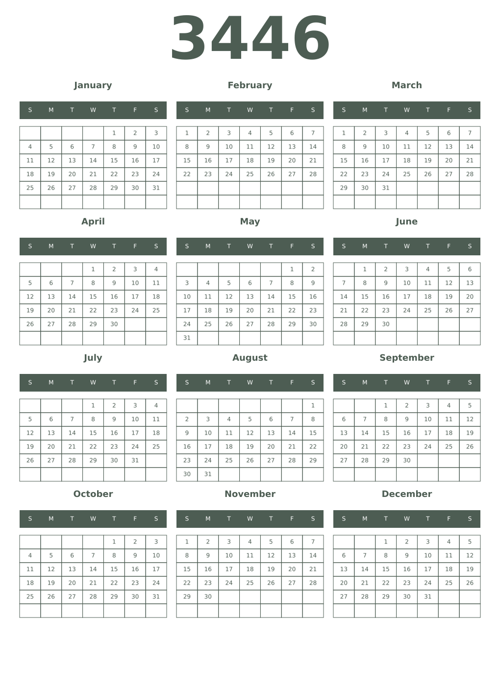 Printable 3446 Year Calendars feldgrau