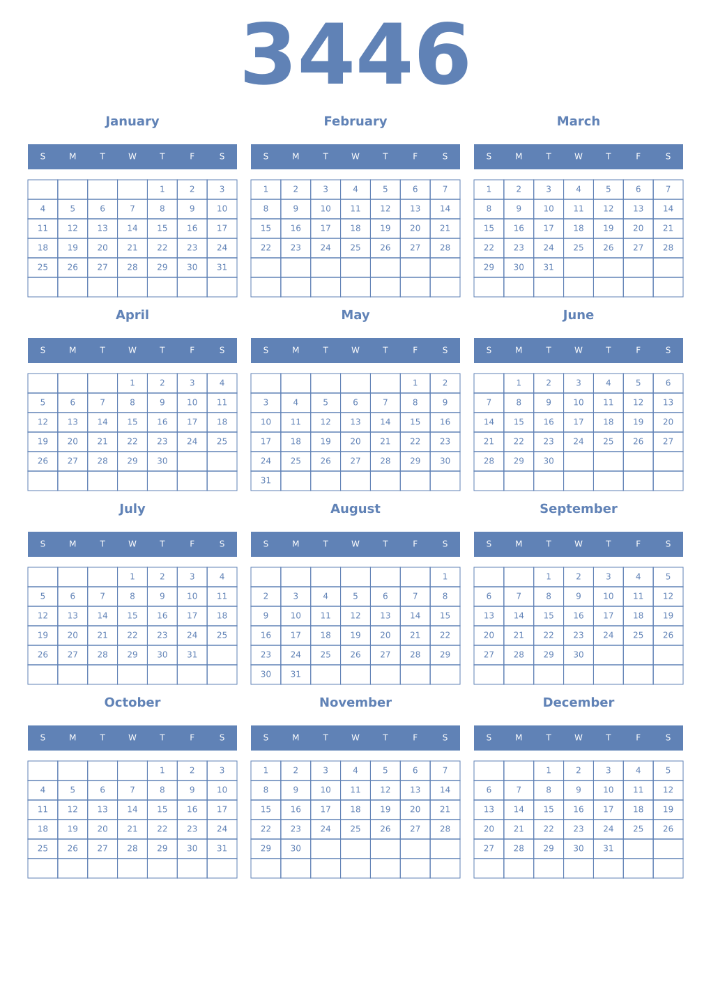 Printable 3446 Year Calendars glaucous