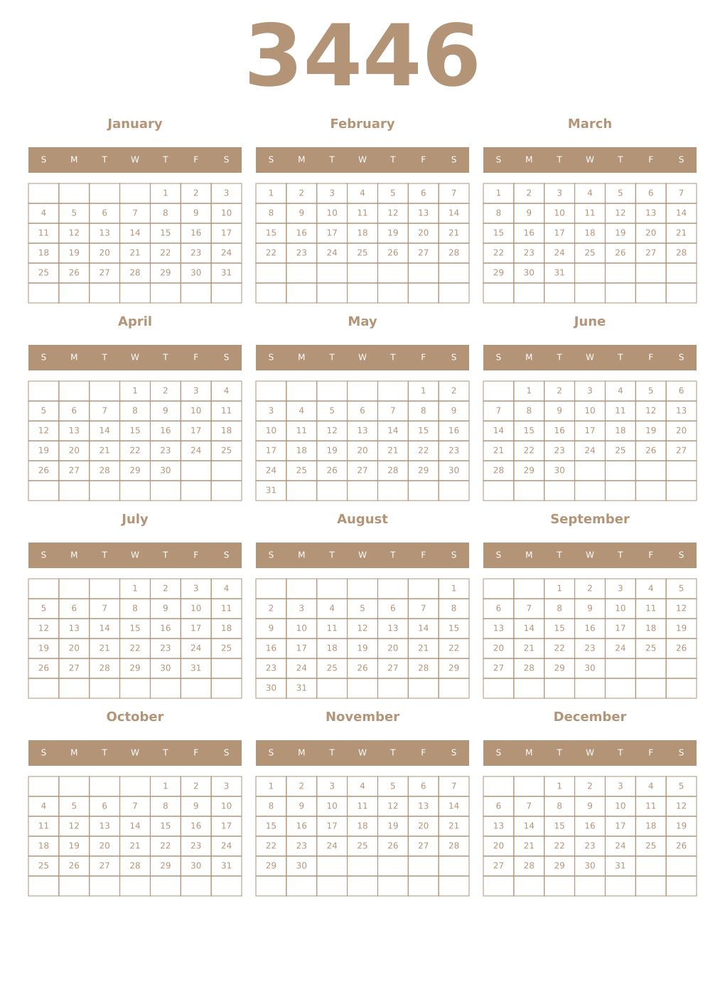 Printable 3446 Year Calendars isabelline