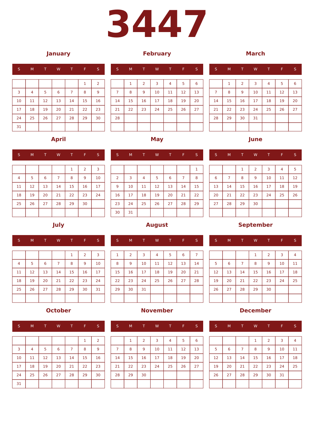 Printable 3447 Year Calendars falu