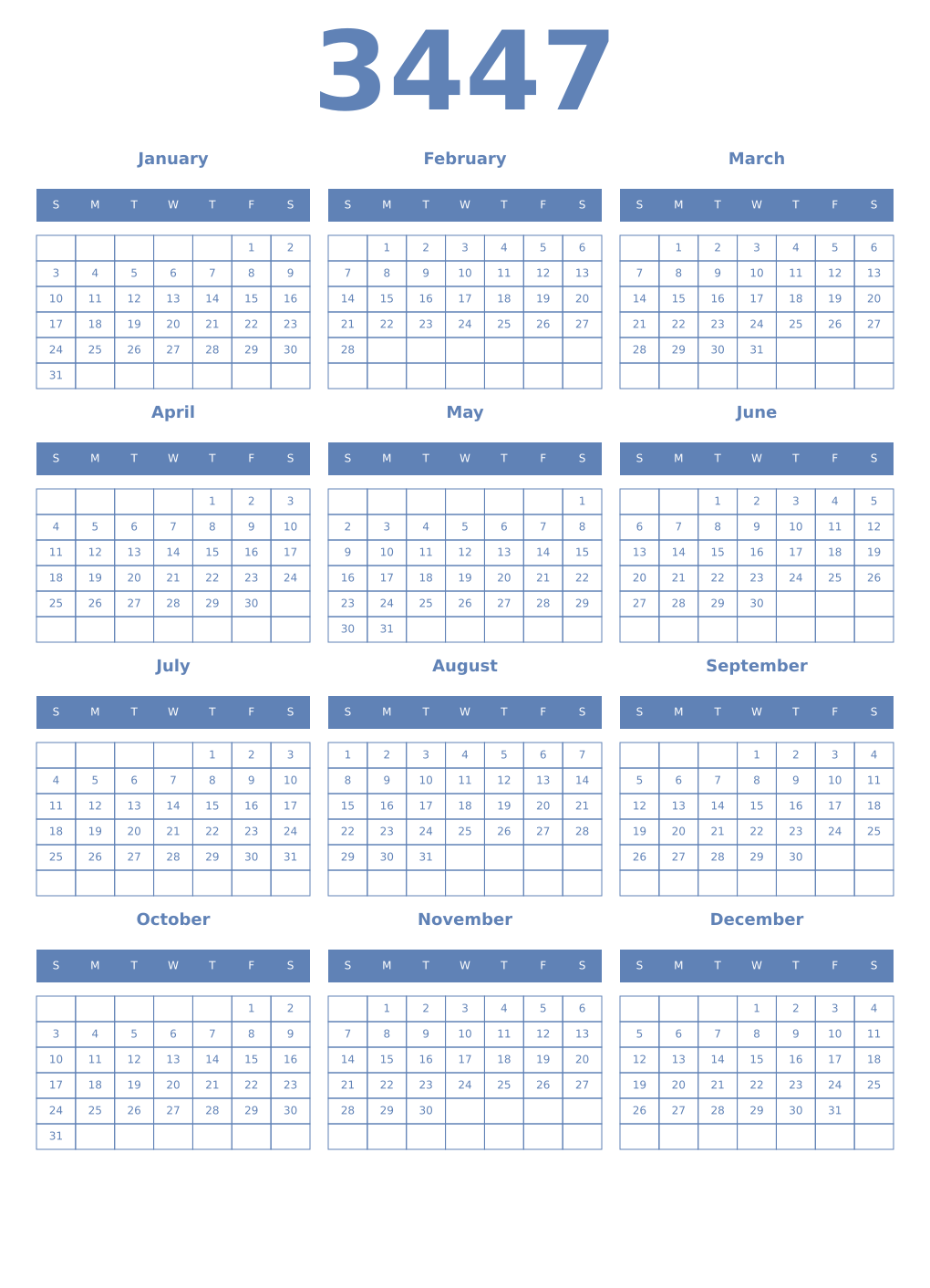 Printable 3447 Year Calendars glaucous