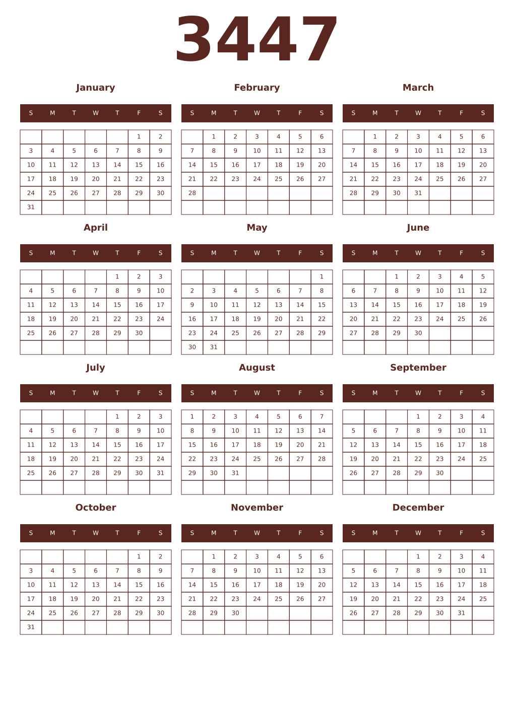Printable 3447 Year Calendars mortuum