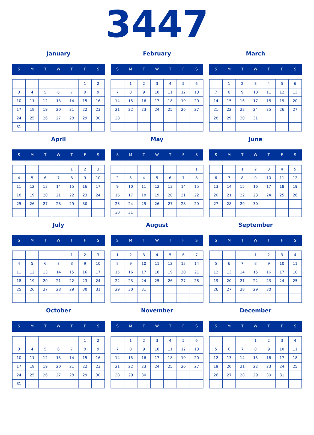 Printable 3447 Year Calendars smalt
