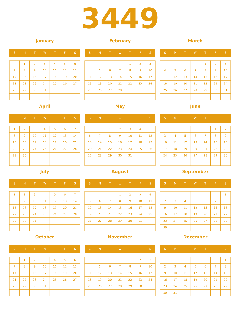 Printable 3449 Year Calendars gamboge