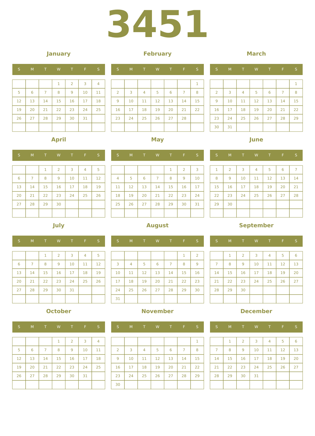 Printable 3451 Year Calendars eburnean