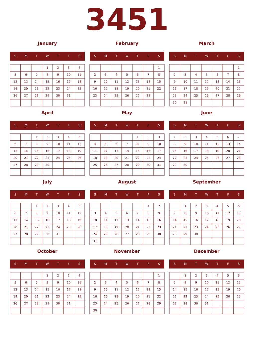 Printable 3451 Year Calendars falu